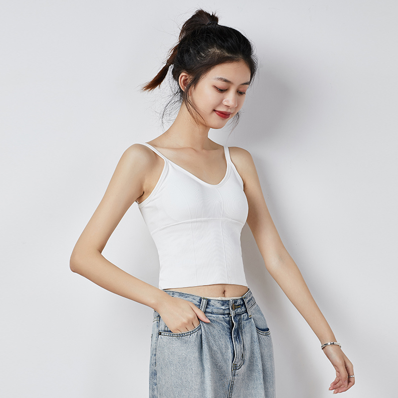 唐狮u型美背内衣女夏吊带背心式打底带胸垫抹胸内搭上衣文胸一体