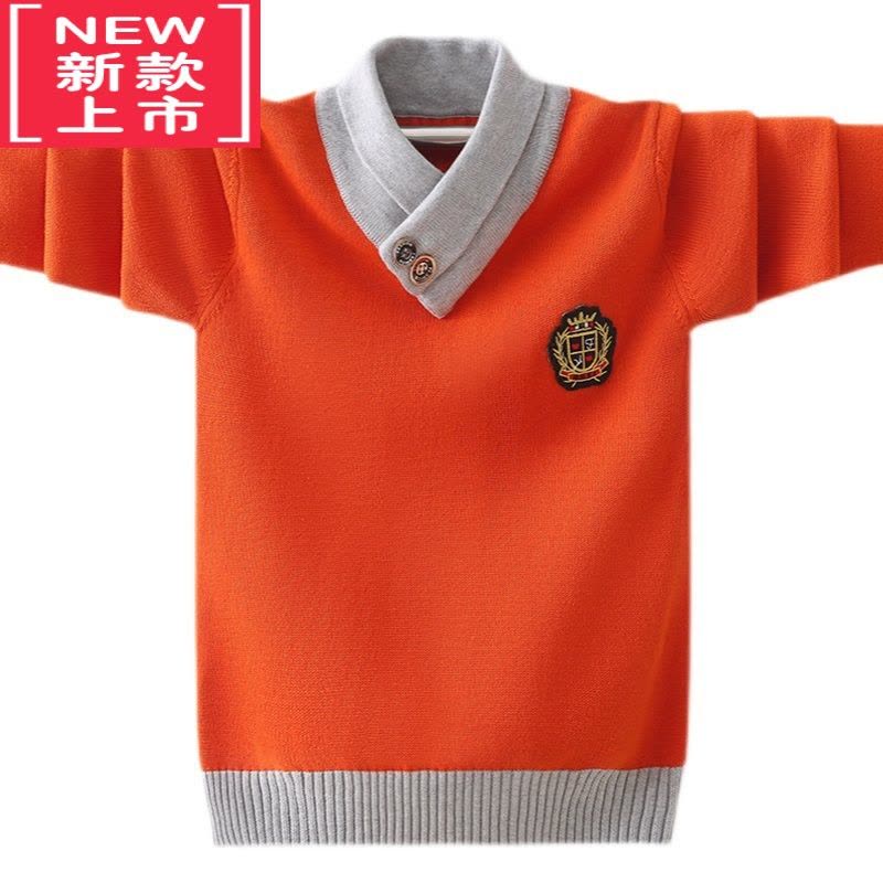 可莉允男童毛衣儿童加绒加厚秋冬套头保暖中大童男孩针织棉线衫图片