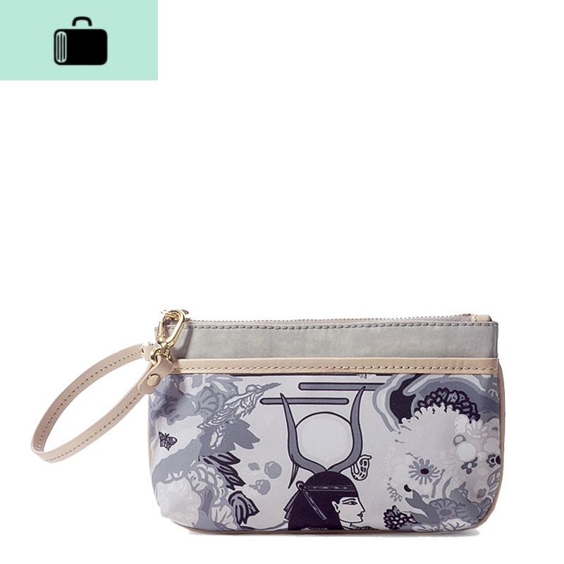 涵莎2020新款女包简约手拿包化妆包印花手抓包零钱手机包女NEW LAKE女士钱包/卡包 灰白色