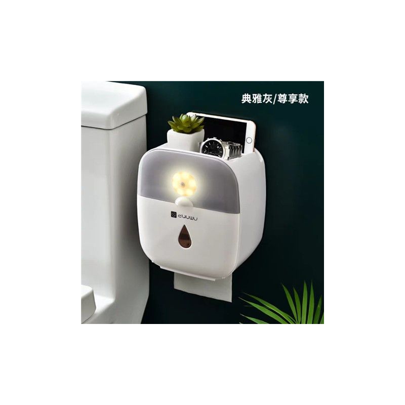感应灯纸巾盒创意家用无痕免打孔防水卫生间厕所抽纸卷纸盒|时尚灰[送垃圾袋20只] 不带感应灯纸巾盒