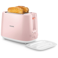 飞利浦(Philips)多士炉 吐司机 HD2584全自动家用烤面包机 内置烘烤架带塑料防尘盖 粉 电热管加热取消按键