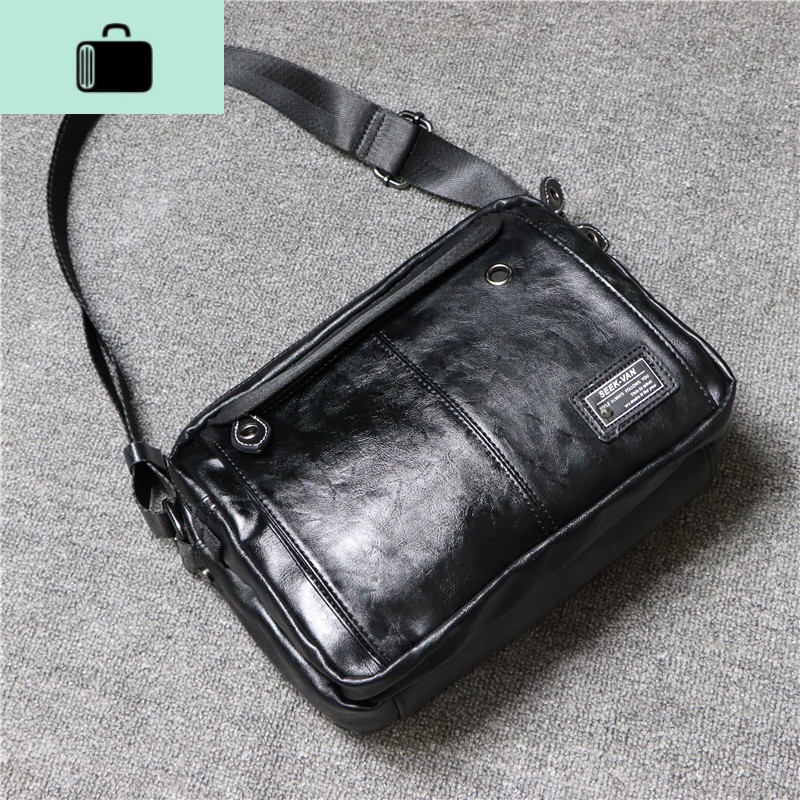 韩版男包单肩斜挎包时尚潮流大容量男士休闲邮差包 软皮机车包NEW LAKE 黑色男士斜挎包