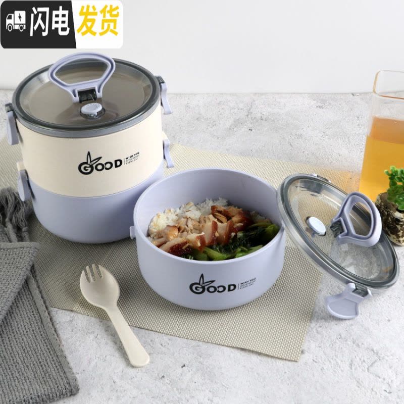 三维工匠保温盒饭盒女可微波炉加热上班族双层便携带饭便当盒大容量1人雯 浅紫色单层+汤罐图片