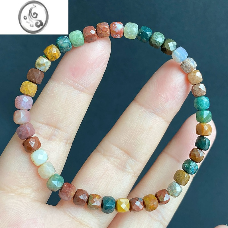 jimi阿拉善玛瑙手串多色海洋石切角刻面方糖几何形水晶手链迷你珠