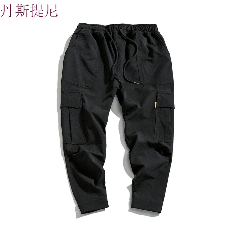 秋季日系工装裤男士多口袋宽松裤子加肥大码胖子嘻哈束脚休闲裤潮
