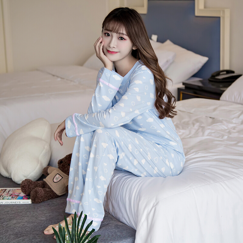 韩版春秋睡衣女长袖棉可爱卡通清新学生套装宽松外穿休闲家居服粉色小丸子S码收藏关注先货