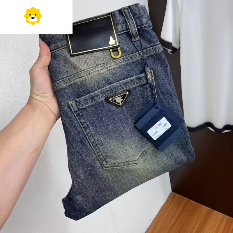 fish basket款做旧复古高端欧美潮牌牛仔裤男修身小直筒弹力休闲潮流