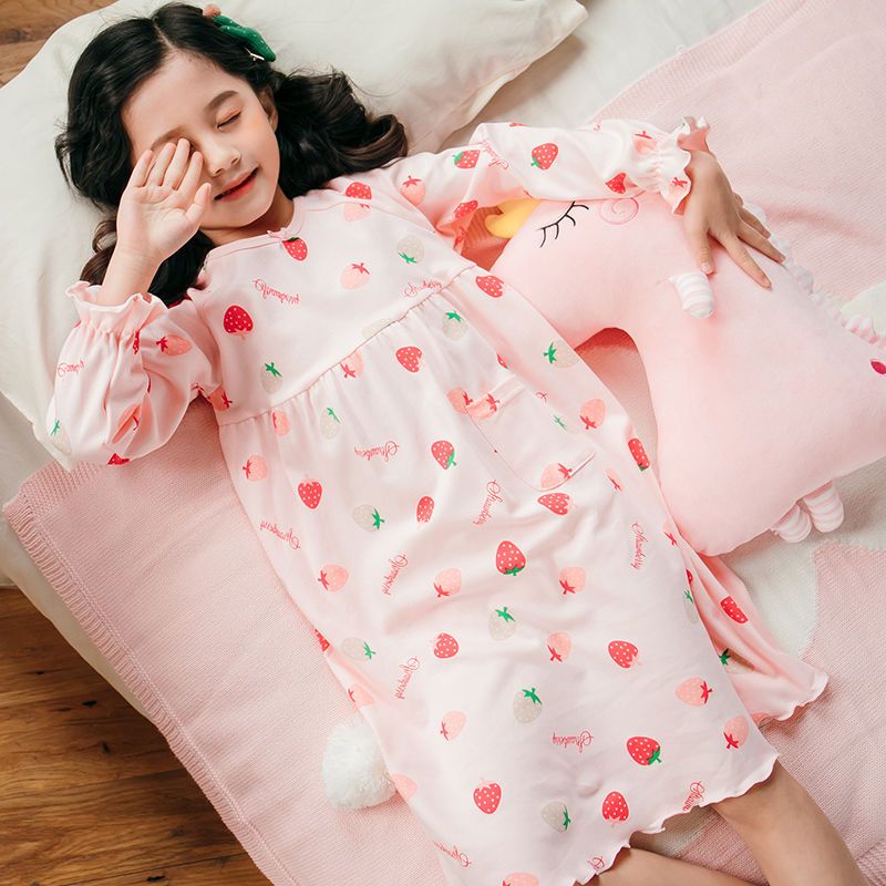 儿童睡衣女童睡裙春秋长袖纯棉公主风连衣裙女孩中大童宝宝家居服