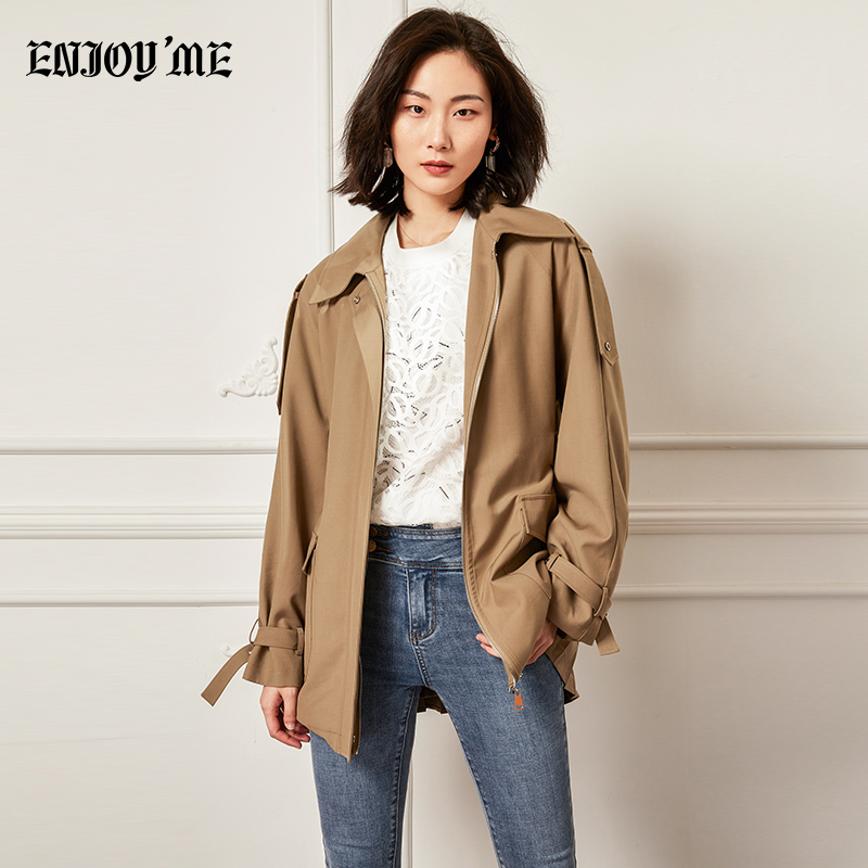 ENJOY’ME风衣外套20女装春季新品后拼接百褶系腰带
