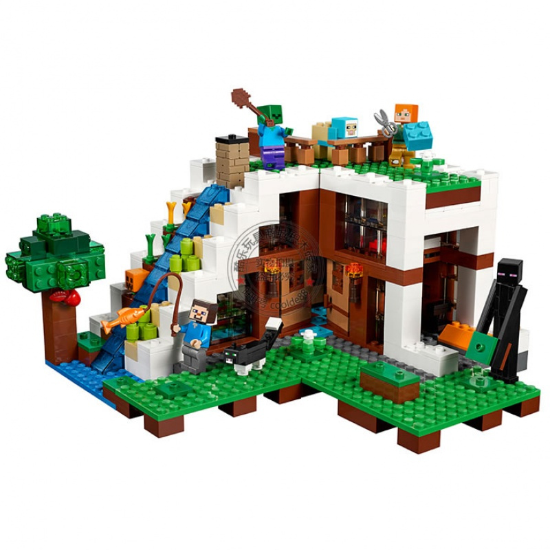 我的世界系列瀑布基地树屋要塞末影龙人仔兼容乐高积木玩具21134 铁