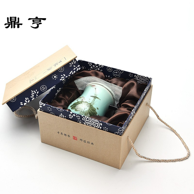 鼎亨龙泉青瓷茶杯陶瓷带盖过滤内胆杯子办公室个人茶具家用泡茶杯