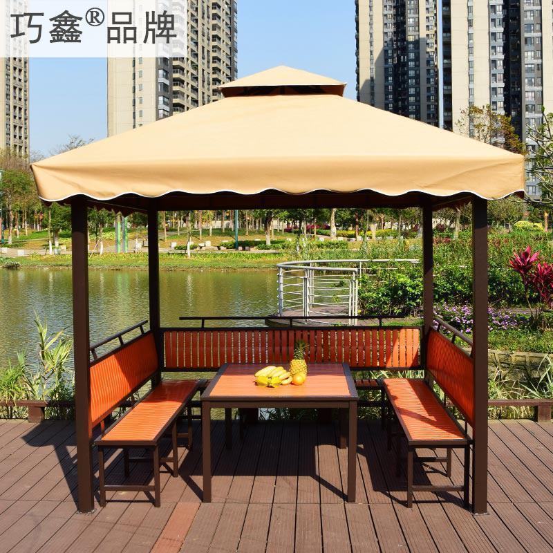 森美人四角户外凉亭帐篷花园庭院铁艺防腐木别墅亭子组装移动遮阳棚天台 凉亭+三面坐板+普通长台遮盖3×3m