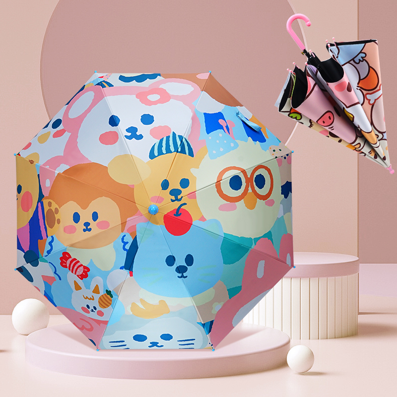 红叶雨伞儿童遮阳伞男女孩幼儿园小学生可爱卡通半自动宝宝黑胶伞 直杆童话时光高清大图
