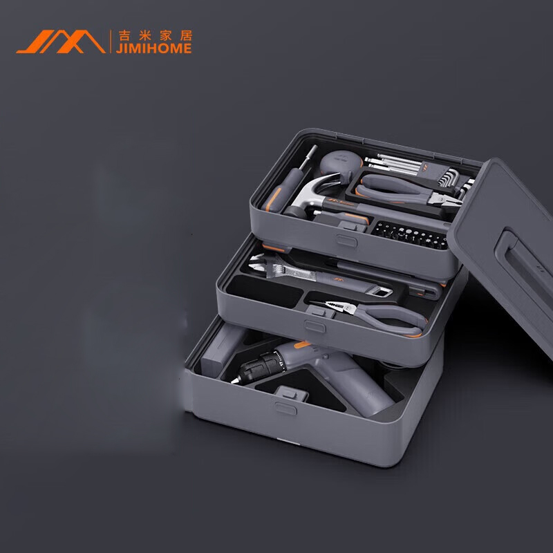 吉米家居家用工具箱套装电钻电动螺丝刀内六角五金工具电工维修套装X3-ABC高清大图