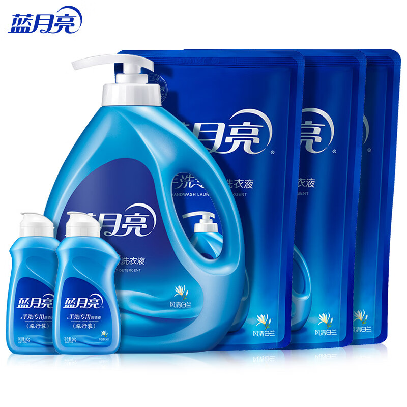 蓝月亮 手洗专用洗衣液4.16kg套装:1kg瓶+1kg*3袋+80g*2(风清白兰) 1套