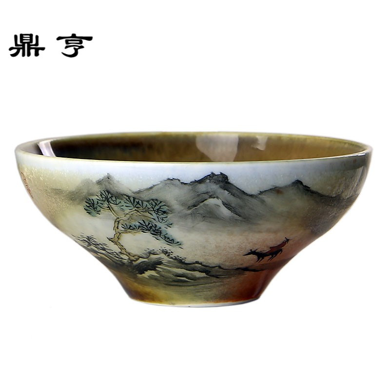 鼎亨 景德镇柴烧品茗杯 柴窑手绘古法单杯茶碗茶杯陶瓷功夫茶具