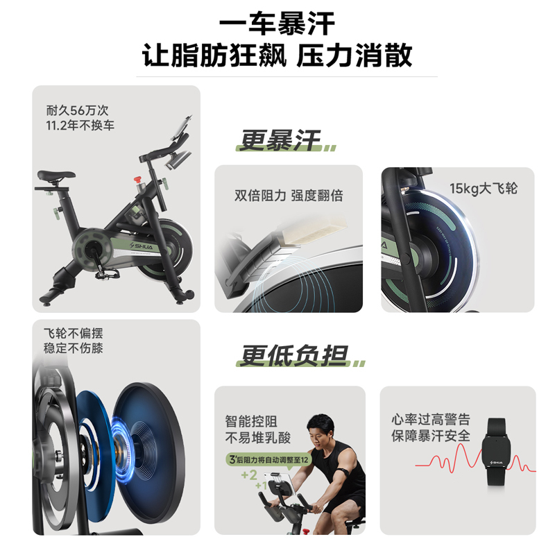 舒华(SHUA)卫士动感单车家用磁控调阻 15kg大飞轮健身车暴汗燃脂室内自行车脚踏车健身房器材SH-B386高清大图