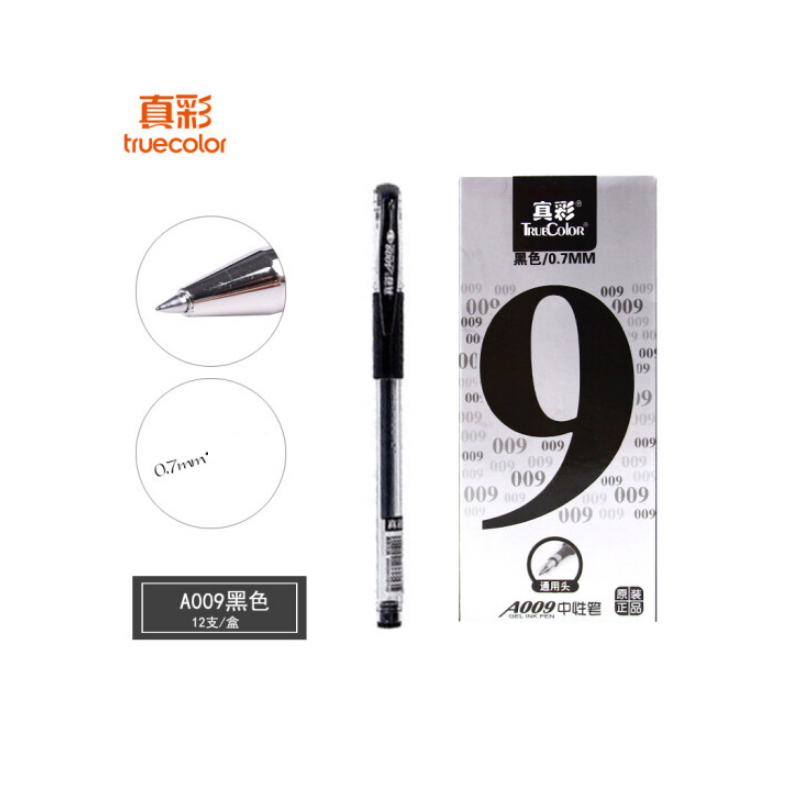 真彩(TRUECOLOR)A009经典办公子弹头中性笔签字笔水笔0.7mm 黑色 12支/盒
