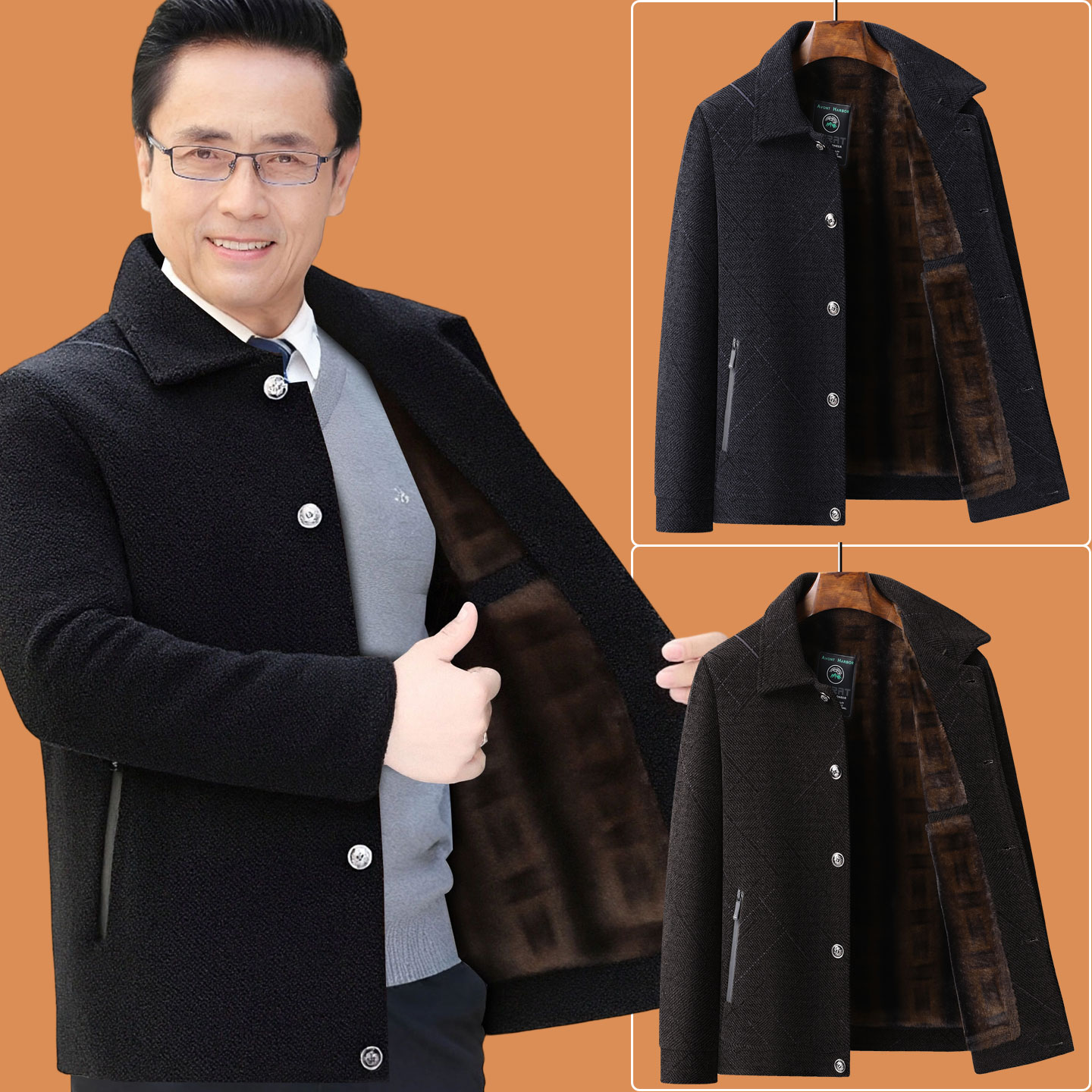 啄木鸟爸爸冬装外套装50岁60中老年人男70加绒加厚80爷爷老人棉衣高清大图