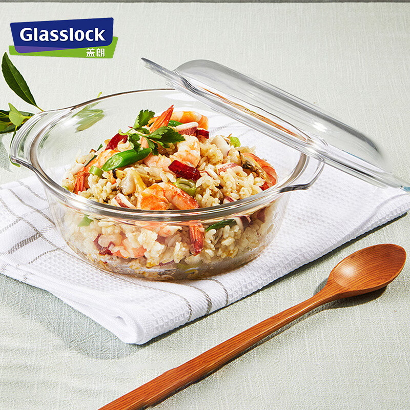 GLASSLOCK耐热玻璃碗4件套食品级材质防烫手柄耐高温微波炉安全家用餐具套装高清大图