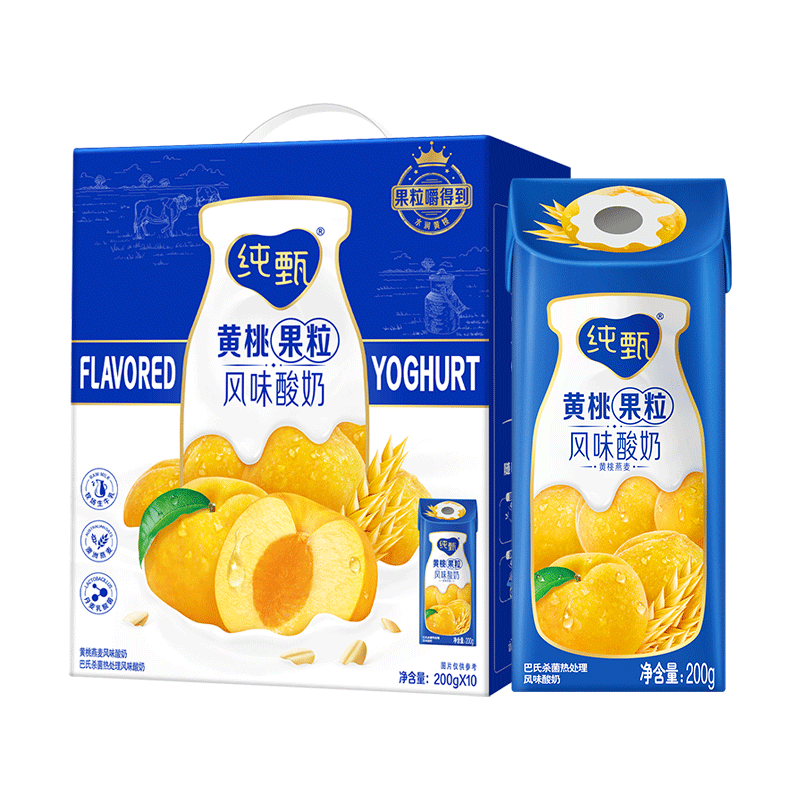 蒙牛纯甄风味酸牛乳黄桃燕麦味康美笑脸包200g×10包(礼盒装)