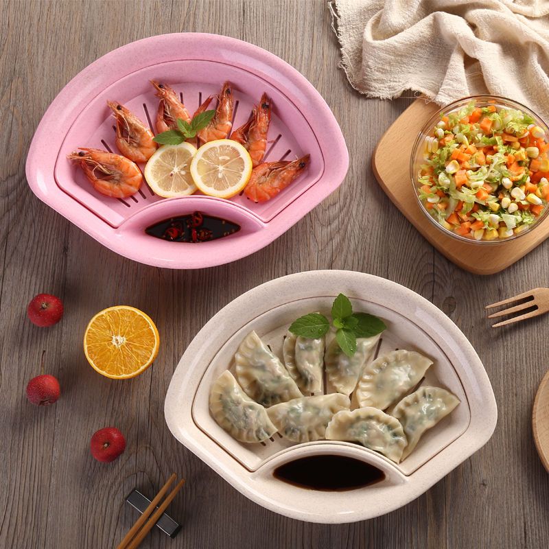 1个装[不送筷子和饺子器哦] 普通pp米色 创意饺子盘子家用沥水带醋碟盘塑料托盘包饺子神器菜盘子饺子盘