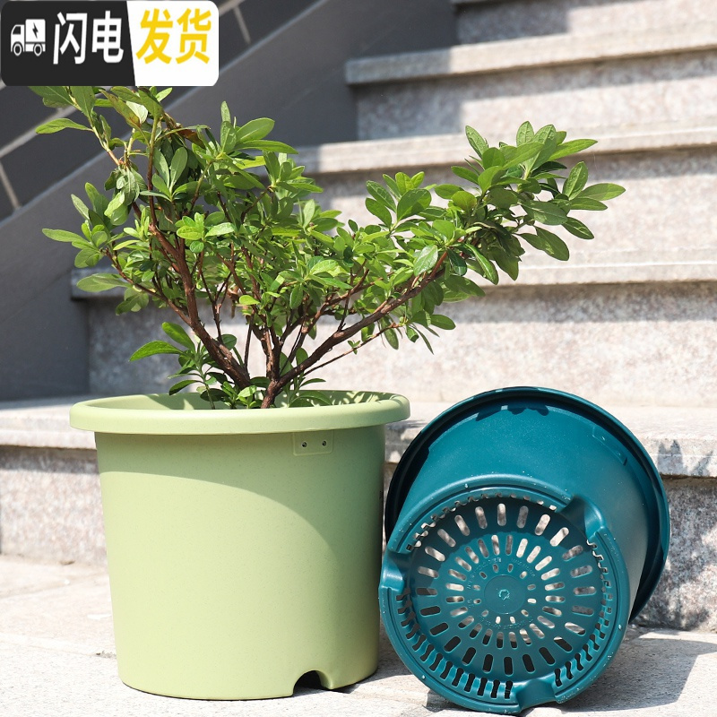 三维工匠加厚加仑盆树脂控根绿萝绣球月季种植盆爱丽丝圆口塑料花盆 5号浅型军绿(单花盆) 中等花盆容器