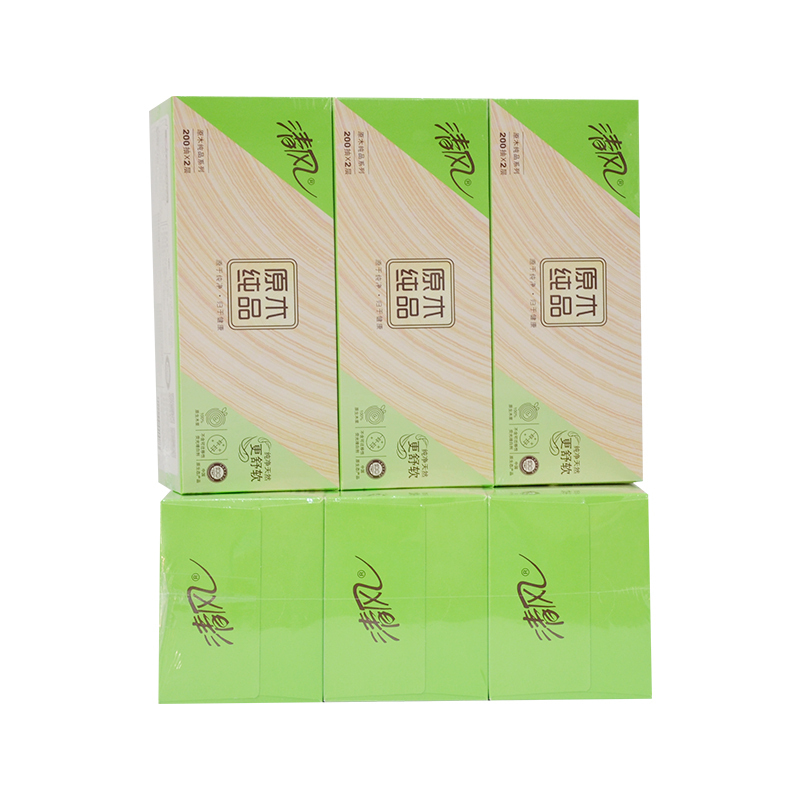 清风 抽纸原木盒装面巾纸盒抽 2层200抽 36盒/箱