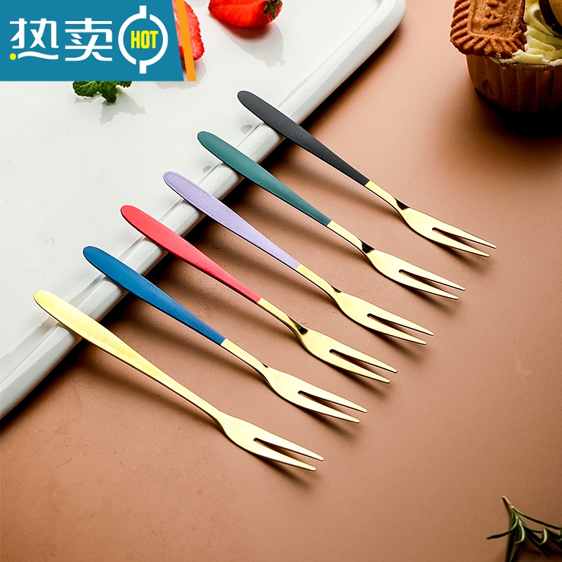 敬平304不锈钢水果叉子家用ins水果叉套装欧式小奢华创意轻奢网红 银色五支装牙签高清大图