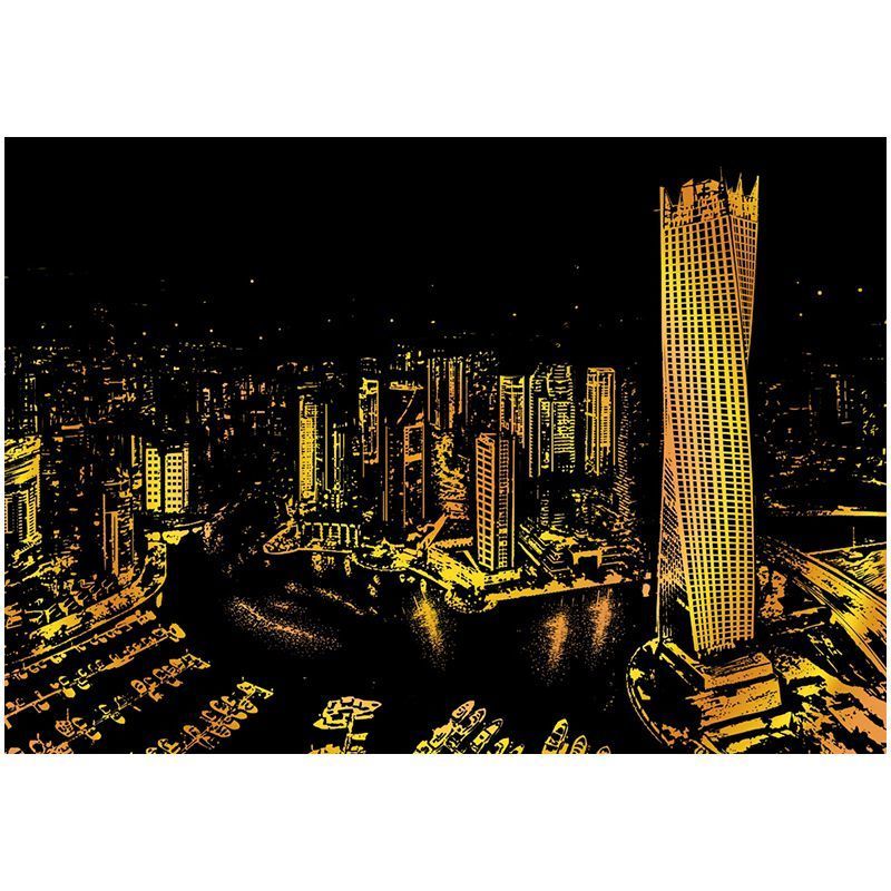 江南套装1刮画1支竹签金色城市夜景刮刮画diy创意手工制作手刮画男女