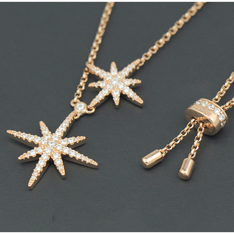 apmmonaco玫瑰金色六芒星锁骨项链星星流星吊坠毛衣链送女友礼物