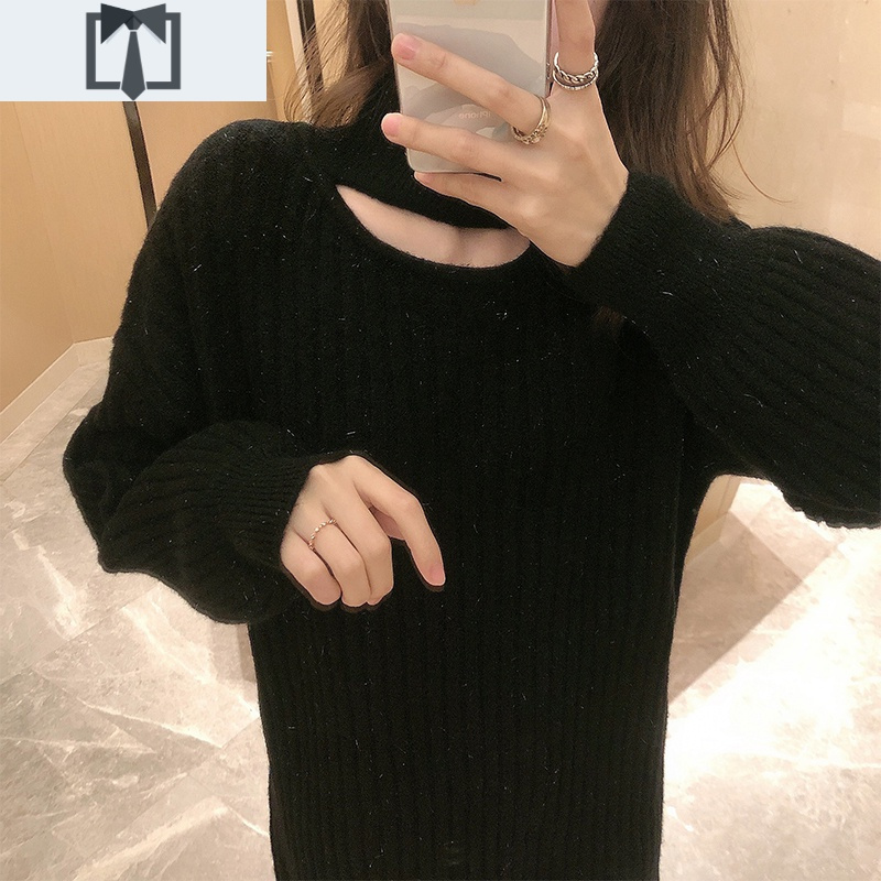 SUNTEK本命年新年红色高领针织连衣裙女秋冬亮闪闪挂脖中长款打底毛衣裙毛衣