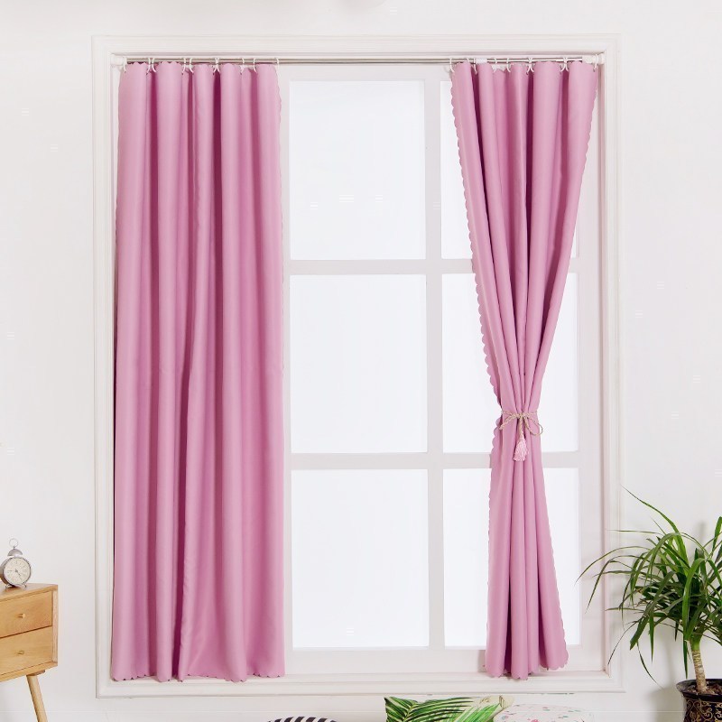 美帮汇窗帘免打孔安装简易窗帘成品全遮光加厚北欧简约现代风格免卧室帘 粉红色 1.5*2米高送0.9-1.5杆