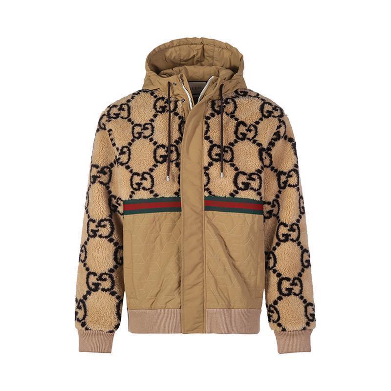 古驰 gucci 男士羊毛混纺超大造型连帽夹克外套706419 xjetl