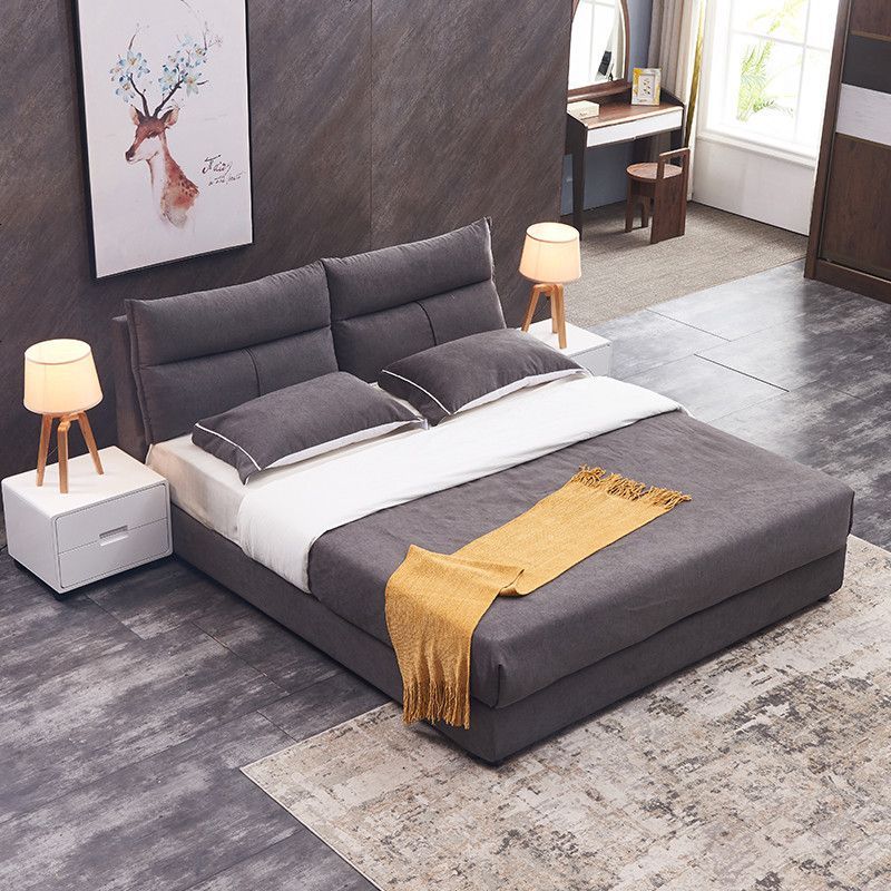 榻榻米布艺床现代简约主卧双人床可拆洗床1.8米小户型带储物婚床