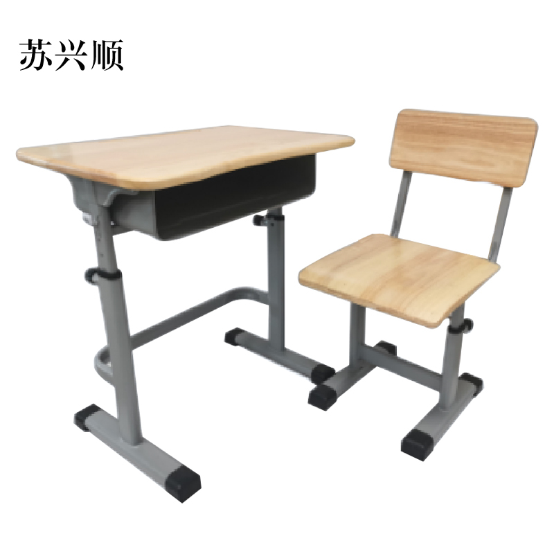 苏兴顺学生课桌椅单人钢木分档旋钮调节课桌含椅[工厂现做 7天内发货]