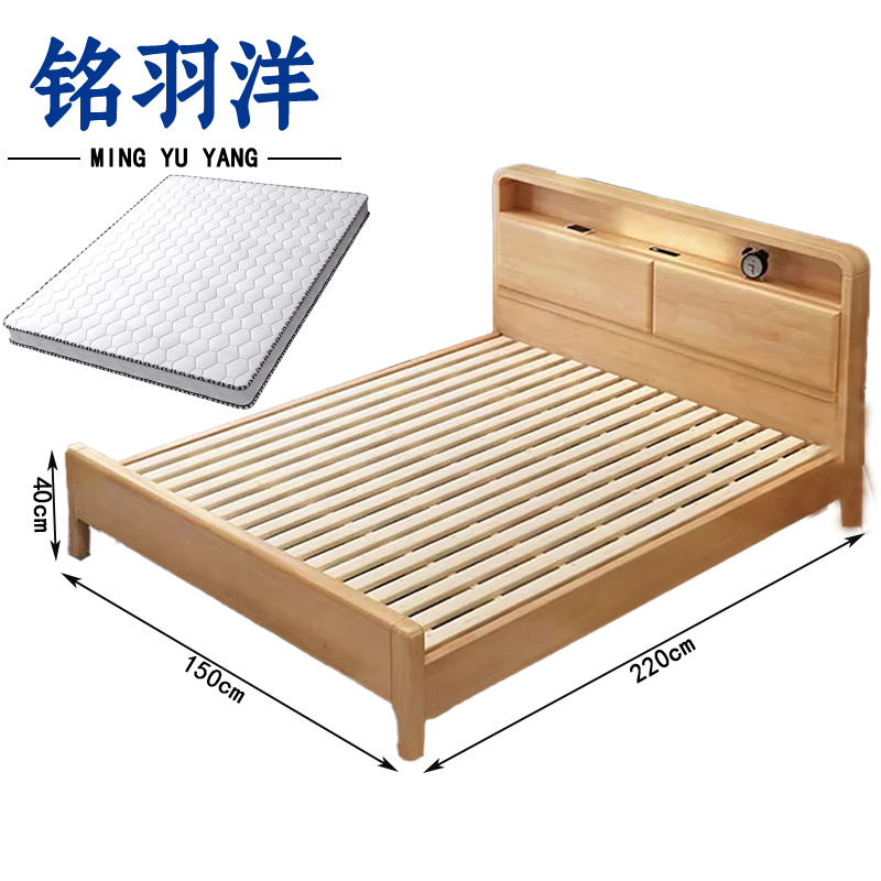 铭羽洋北欧实木床1.5m+床垫套高清大图