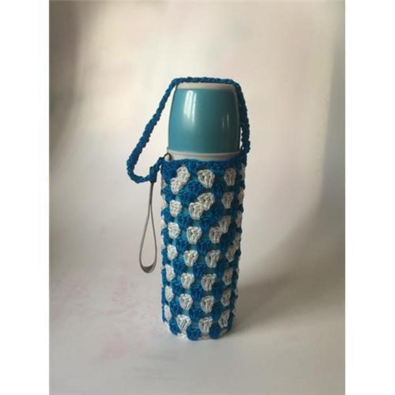 通用杯套学生水杯保护套隔热防烫提绳钩编玻璃杯保温杯套玫红色