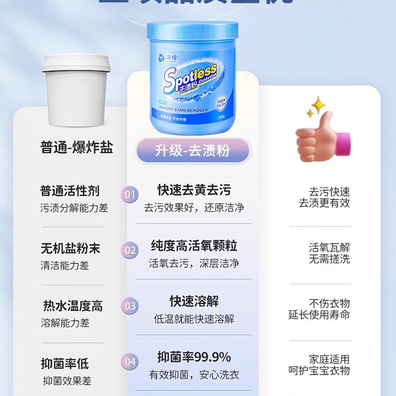 沫檬-彩漂粉衣物漂白去渍粉洗彩色白色通用去黄增白强力去污漂剂活氧去渍粉(蓝)320gMMD22-4*1高清大图