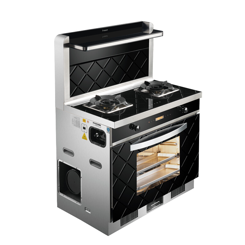 欧琳/oulin家用一体式集成灶玻璃台面置物侧吸下排吸力抽油烟机天然