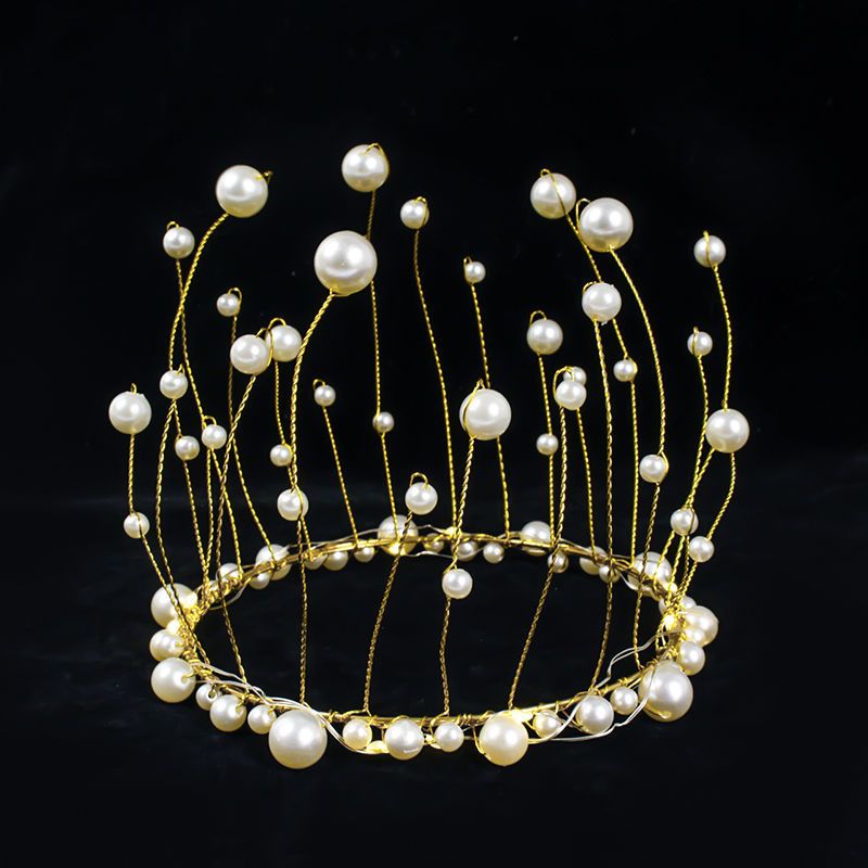 生日派对摆件皇冠生日蛋糕插件烘焙用品装饰磨砂圆形珍珠皇冠不带灯