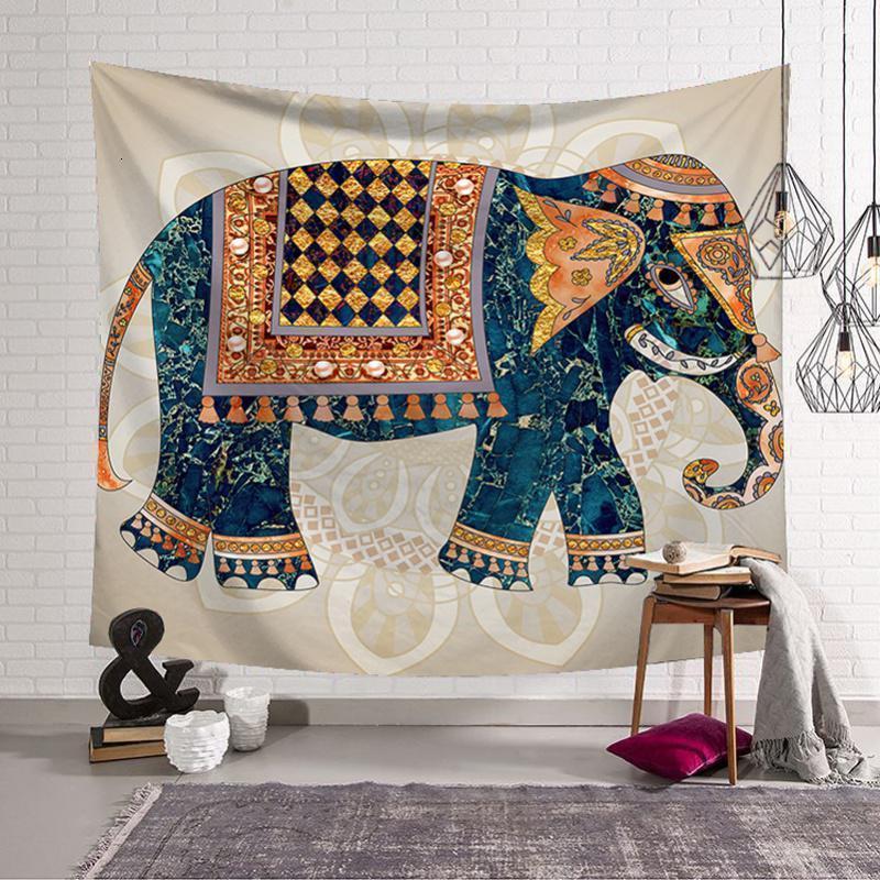 汐岩波西米亚大象墙壁装饰挂毯墙布桌布背景布床头壁毯挂画挂帘免打孔 图二130高*150宽（送星灯+钉）