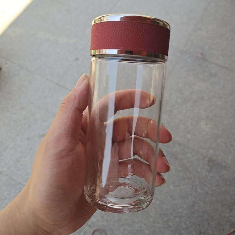 商务简约水杯子小玻璃杯单层加厚男女便携透明绿茶杯小号喝水杯 430ML锣鼓盖-本色特价杯 杯子(无赠品)