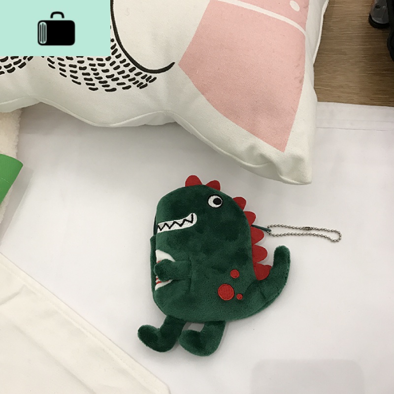 韩国卡通毛绒可爱少女零钱包个性煤球恐龙学生零钱包迷你收纳卡包NEWLAKE 零钱包深绿恐龙