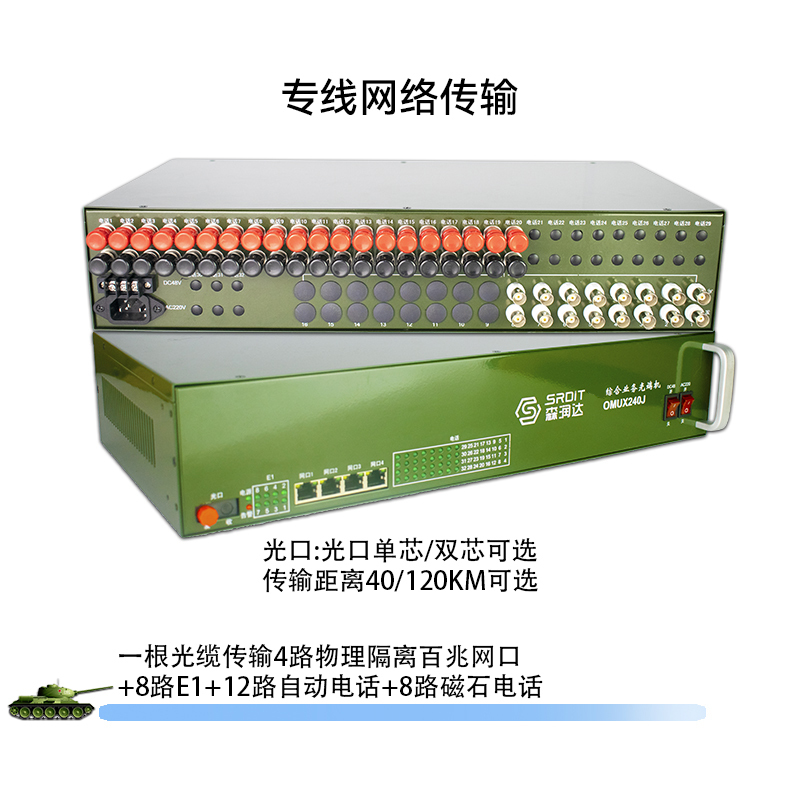 SRDIT森润达野外综合业务光端机PCM复用器OMUX240J物理隔离百兆磁石电话i4F8E12P8M 40公里