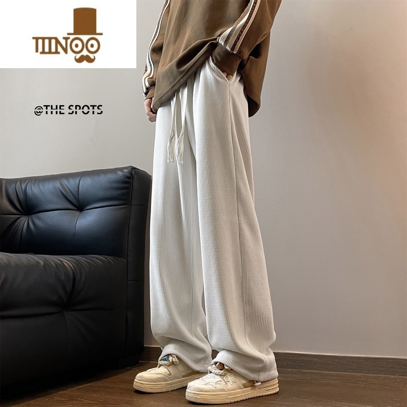 YANXU纯白色灯芯绒百搭休闲裤男秋季日系慵懒坠感裤子青少年宽松直筒A高清大图