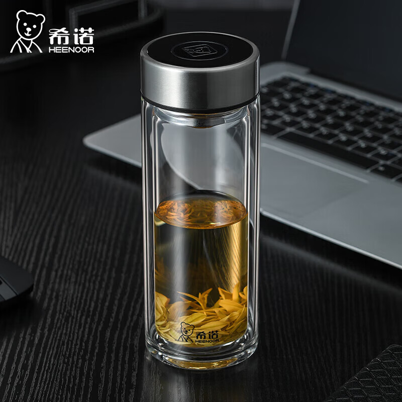 希诺双层玻璃杯男家用商务办公泡茶杯子 大容量车载水杯XN-6596 410mL