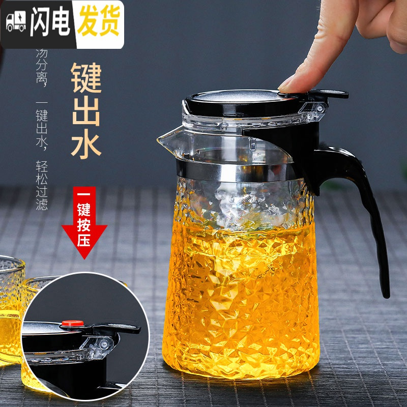 三维工匠锤纹飘逸杯泡茶壶沏茶杯玻璃茶具可高温冲茶器家用过滤茶壶 锤纹800单壶+4小碗高清大图