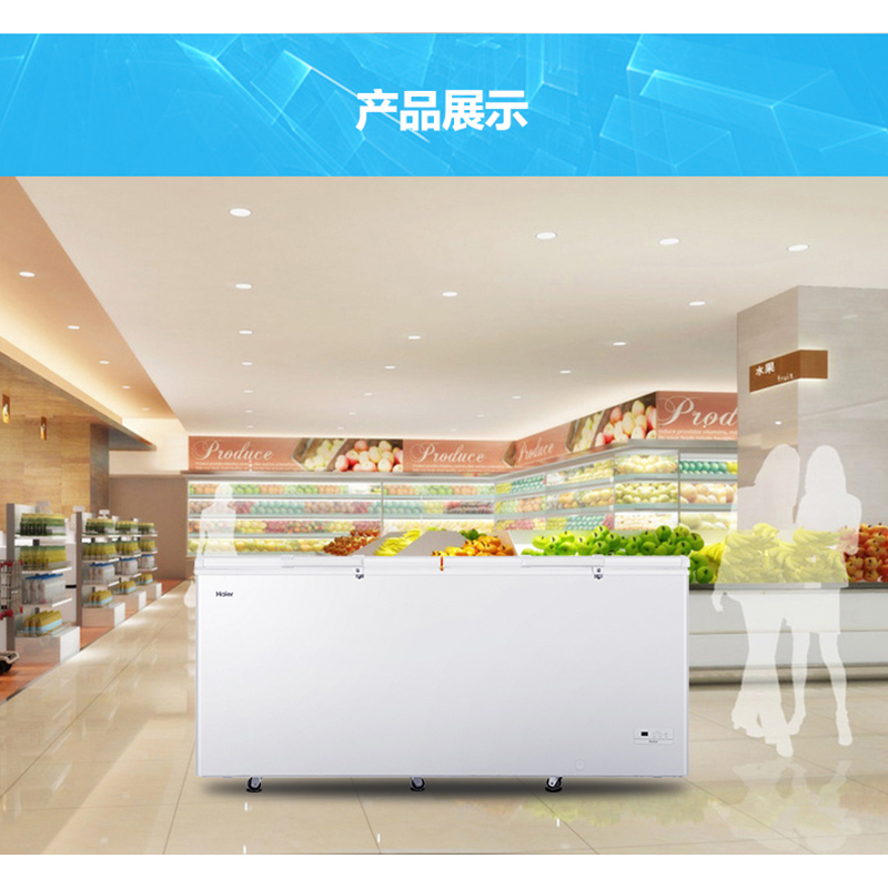 Haier/海尔冷柜 卧式冰柜带脚轮电子控温商用顶开门冷柜 冷藏冷冻转换BC/BD-719HEZ