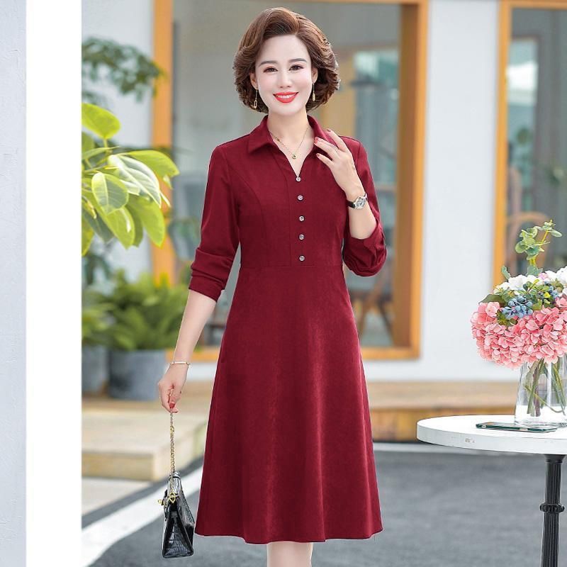 薄款/加绒大码女装200斤连衣裙女2021春秋季新款妈妈装长袖长裙女 蓝色[长袖优质面料] L/90-110斤